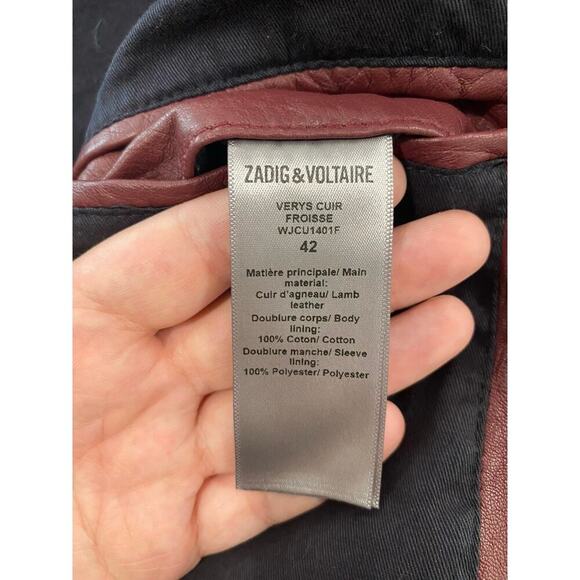 Zadig & Voltaire Verys Creased Leather Jacket in Burgundy - Picture 14 of 14